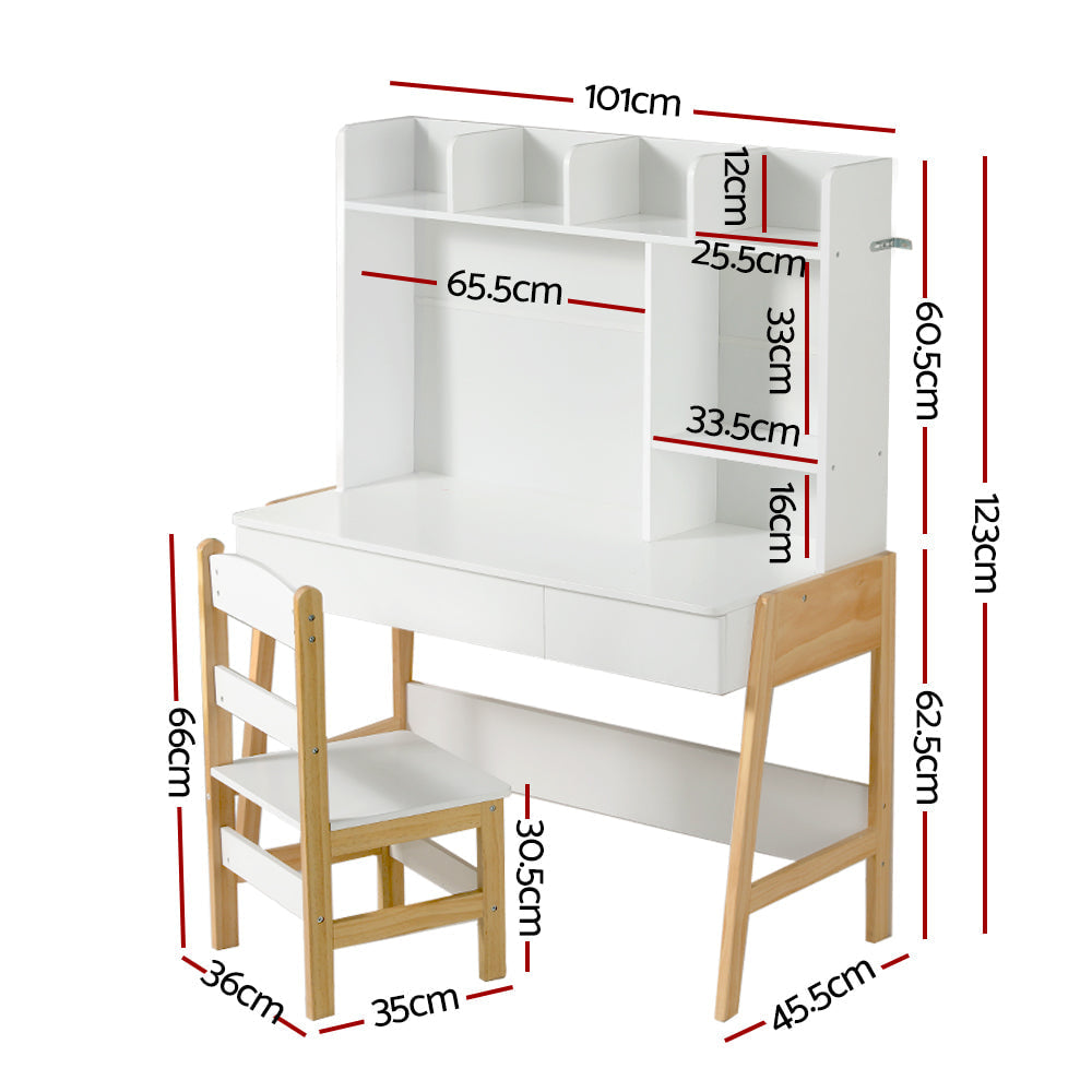 Kids White Storage Desk and Chair Set