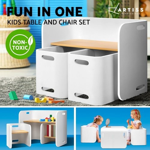 Keezi Nordic Compact Design Kids Table and Chairs in White
