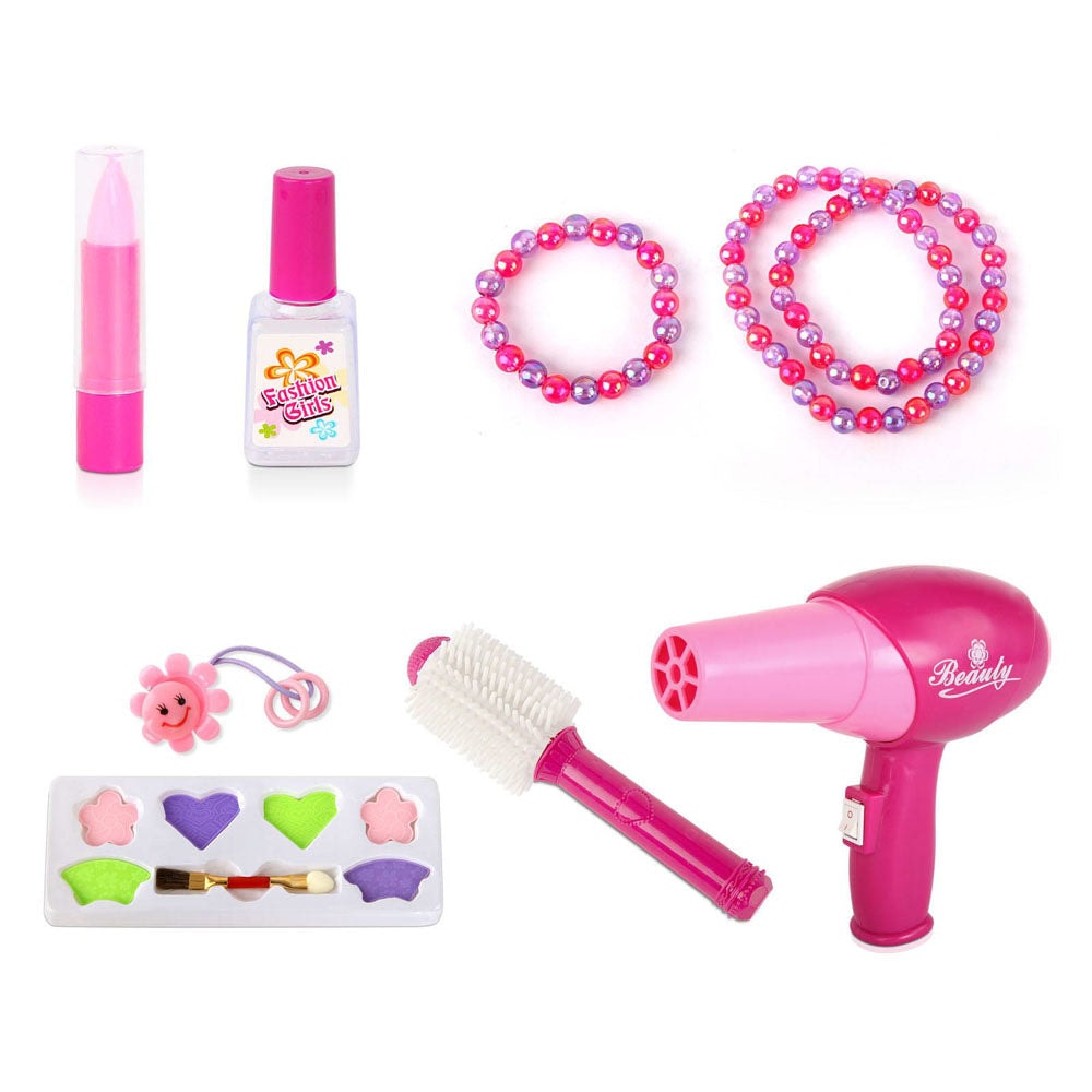 Keezi Pink Princess Make Up Dresser with Accessories and Mini Stool