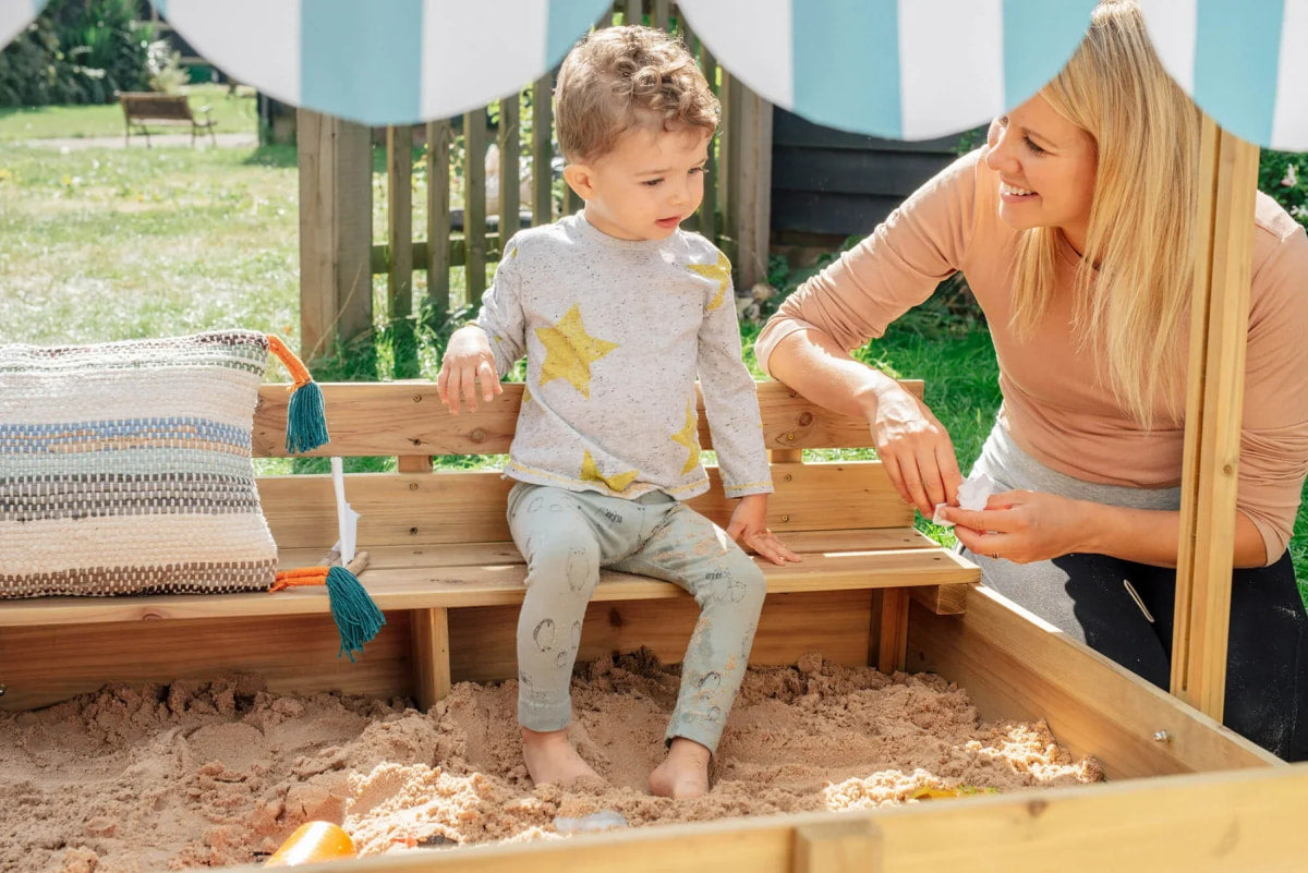 Plum Wooden Sandpit with Canopy