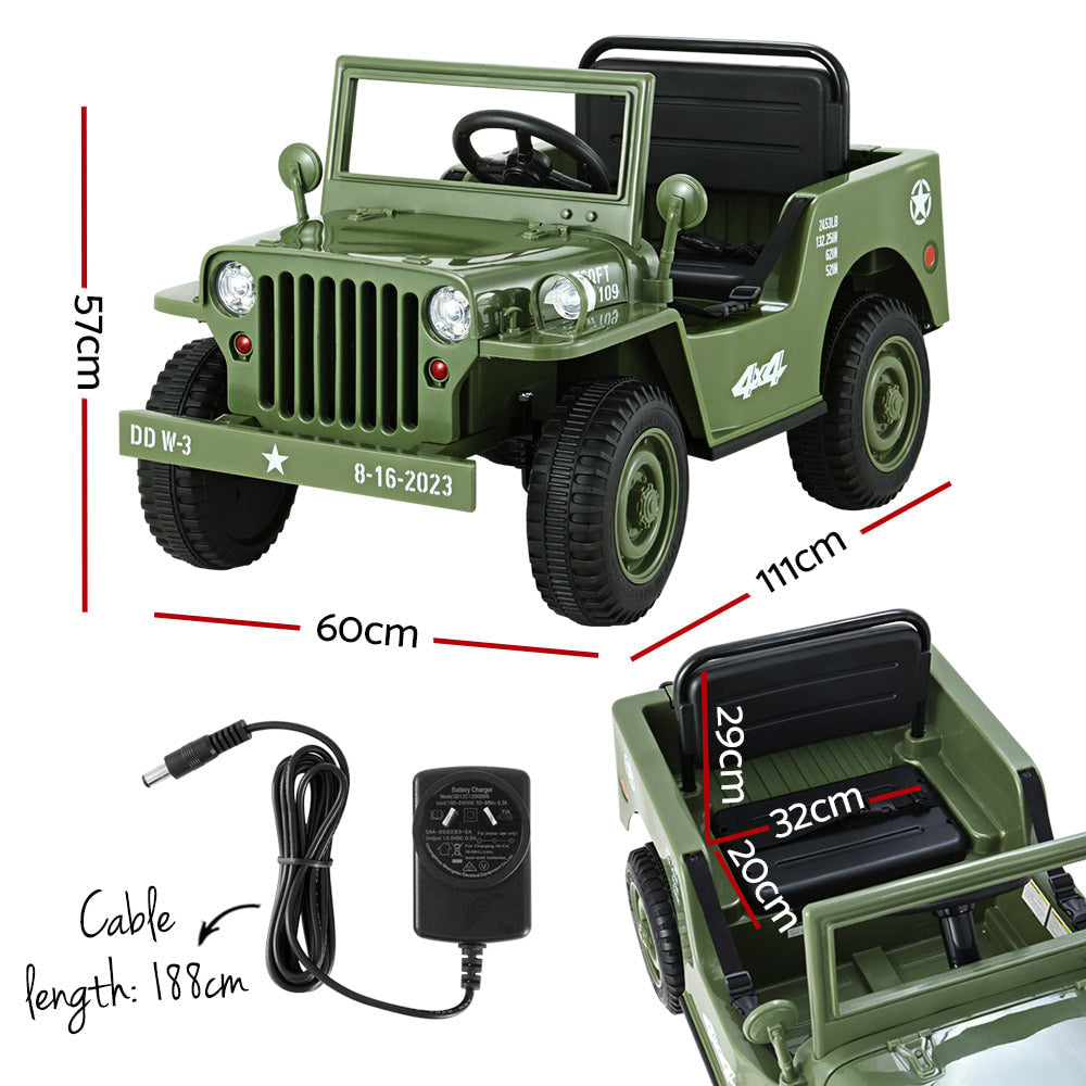 Rigo Kids Off Road Military Ride On Car - Olive Green
