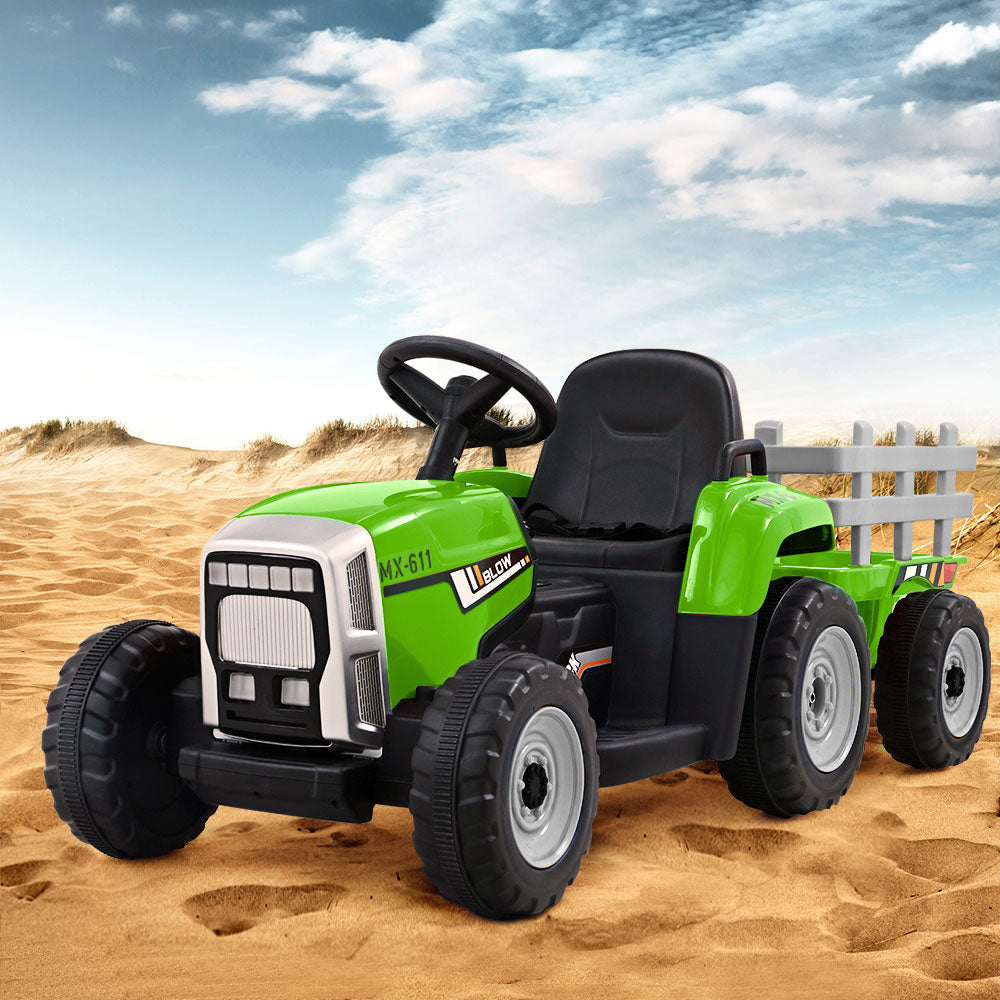 Rigo Kids Tractor Trailer Electric Ride On Car - Green