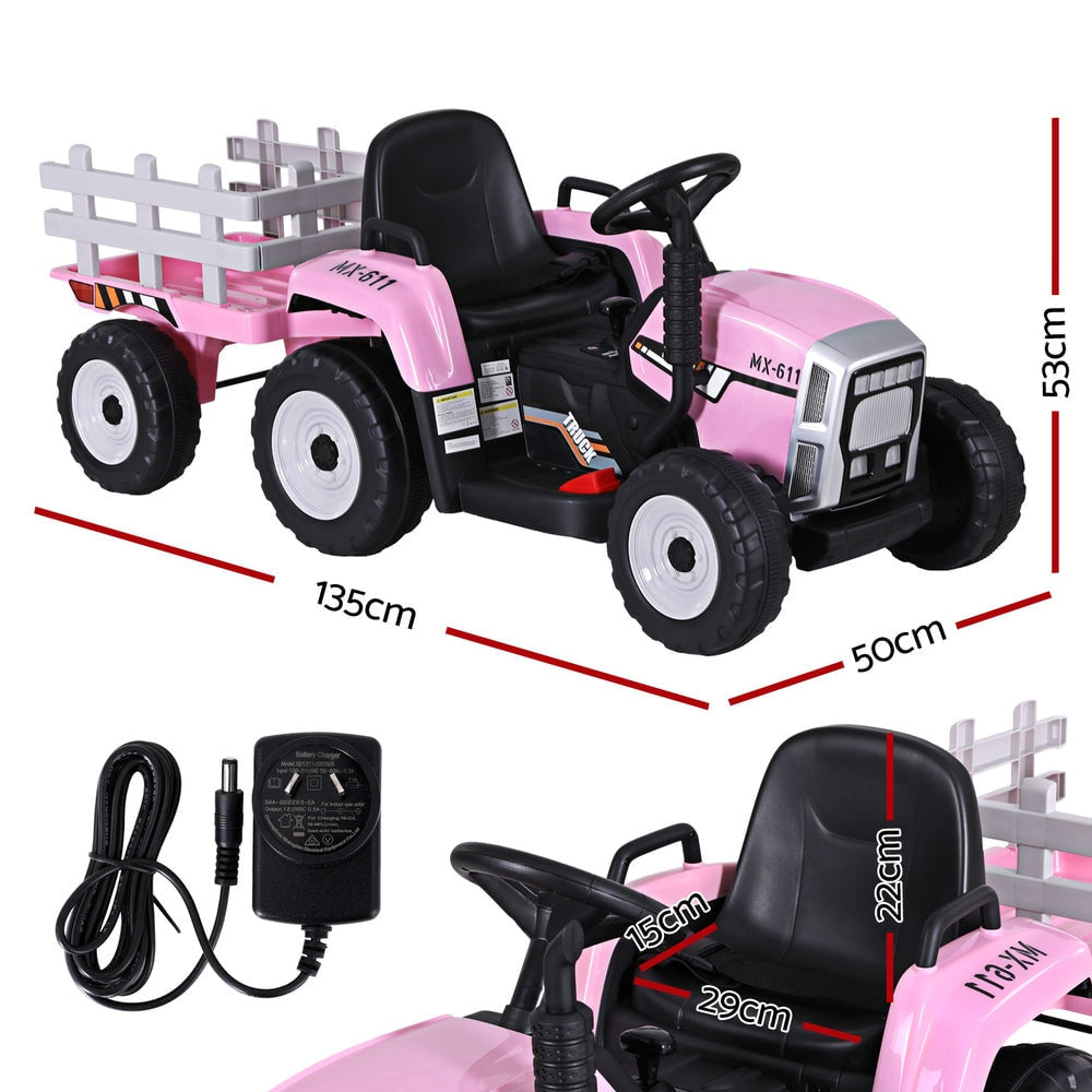 Rigo Kids Tractor Trailer Electric Ride On Car - Pink