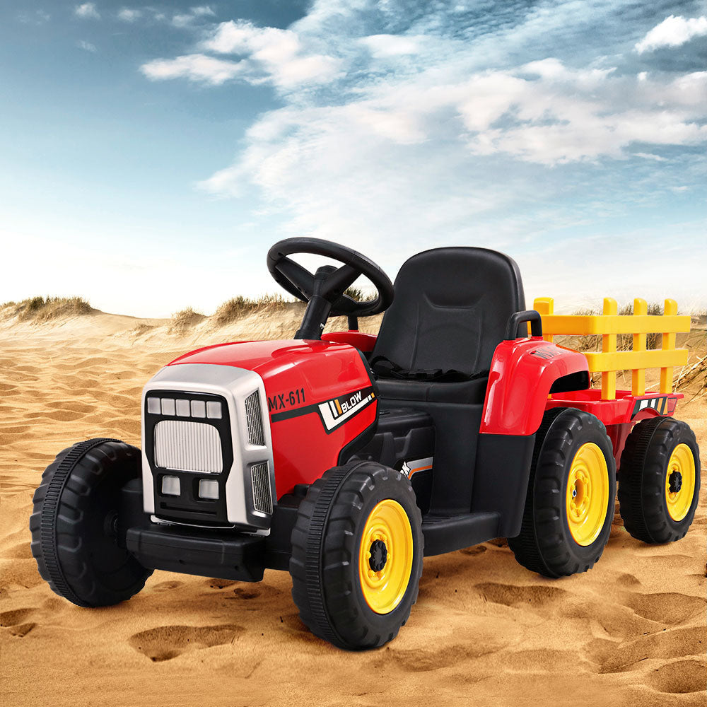 Rigo Kids Tractor Trailer Electric Ride On Car - Red