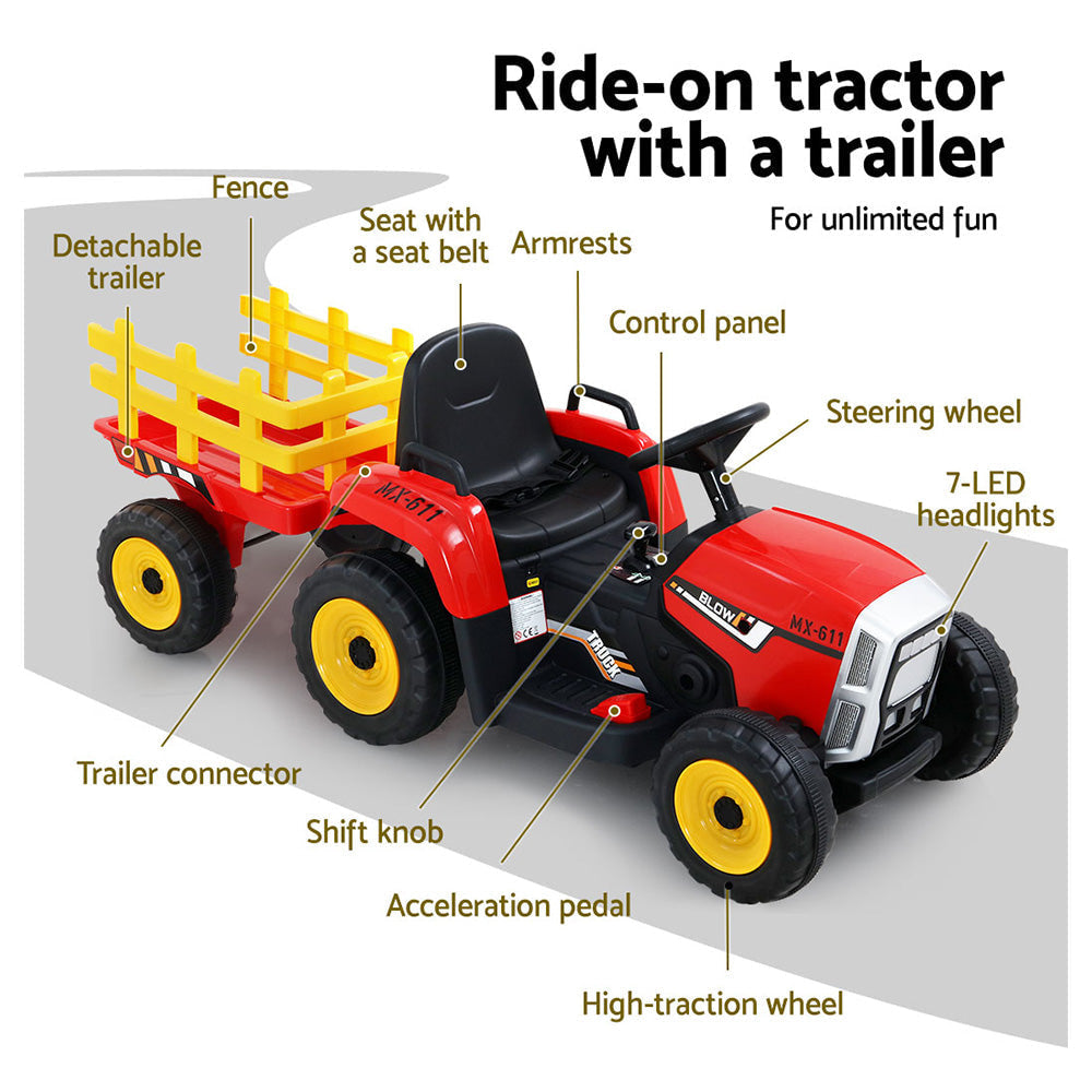 Rigo Kids Tractor Trailer Electric Ride On Car - Red