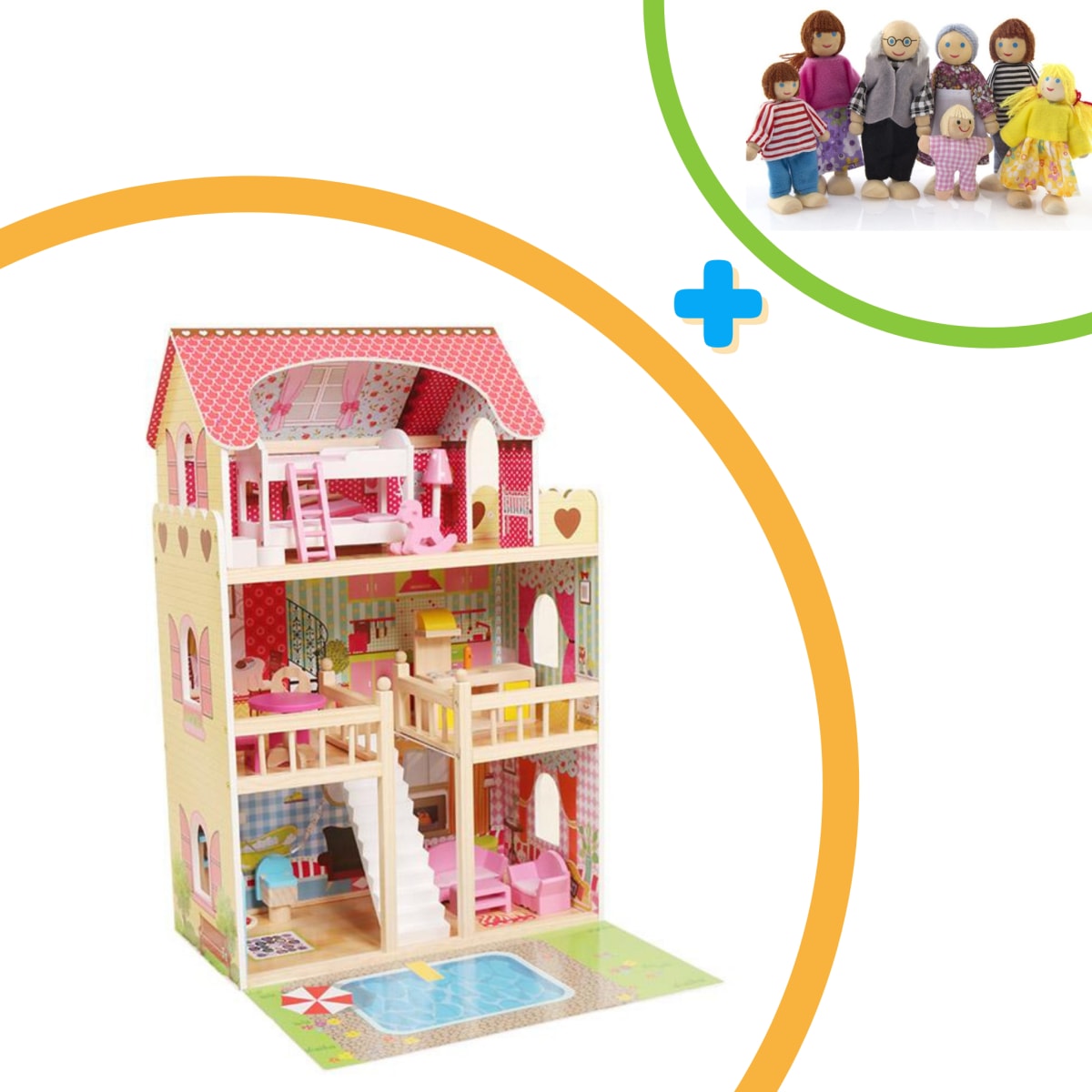 Kids Explore Rosie Doll House with Furniture and Family Set