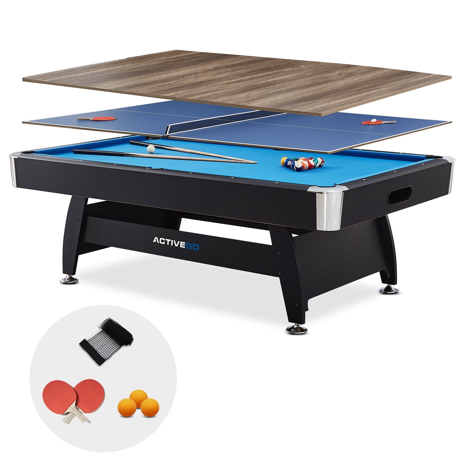 ActiveGo BreakShot 7ft Pool Table with 3-IN-1 Table Top