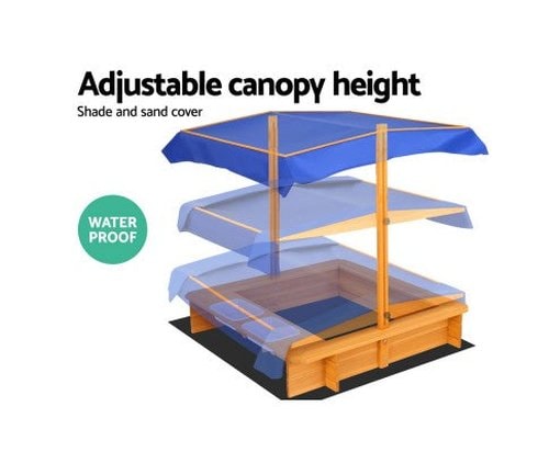 Wooden Kids Sandpit with Shade and Water Tubs