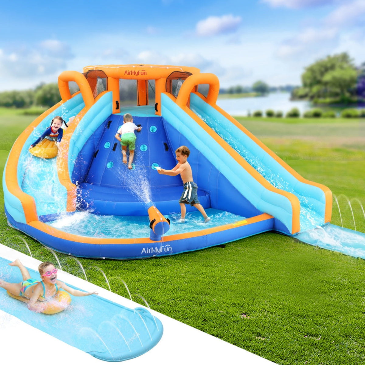 AirMyFun Kids Inflatable Double Slide Water Park
