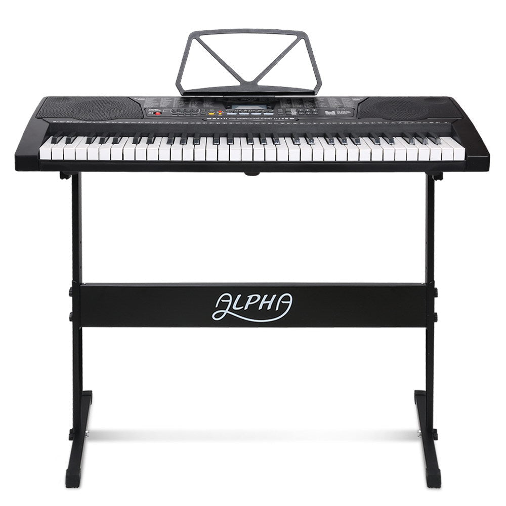 Alpha 61 Keys Electronic Piano Keyboard with Stand Lighted Black