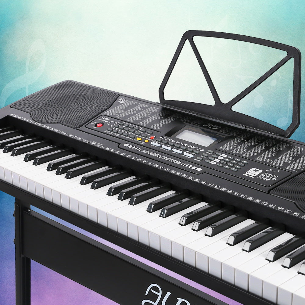 Alpha 61 Keys Electronic Piano Keyboard with Stand Lighted Black