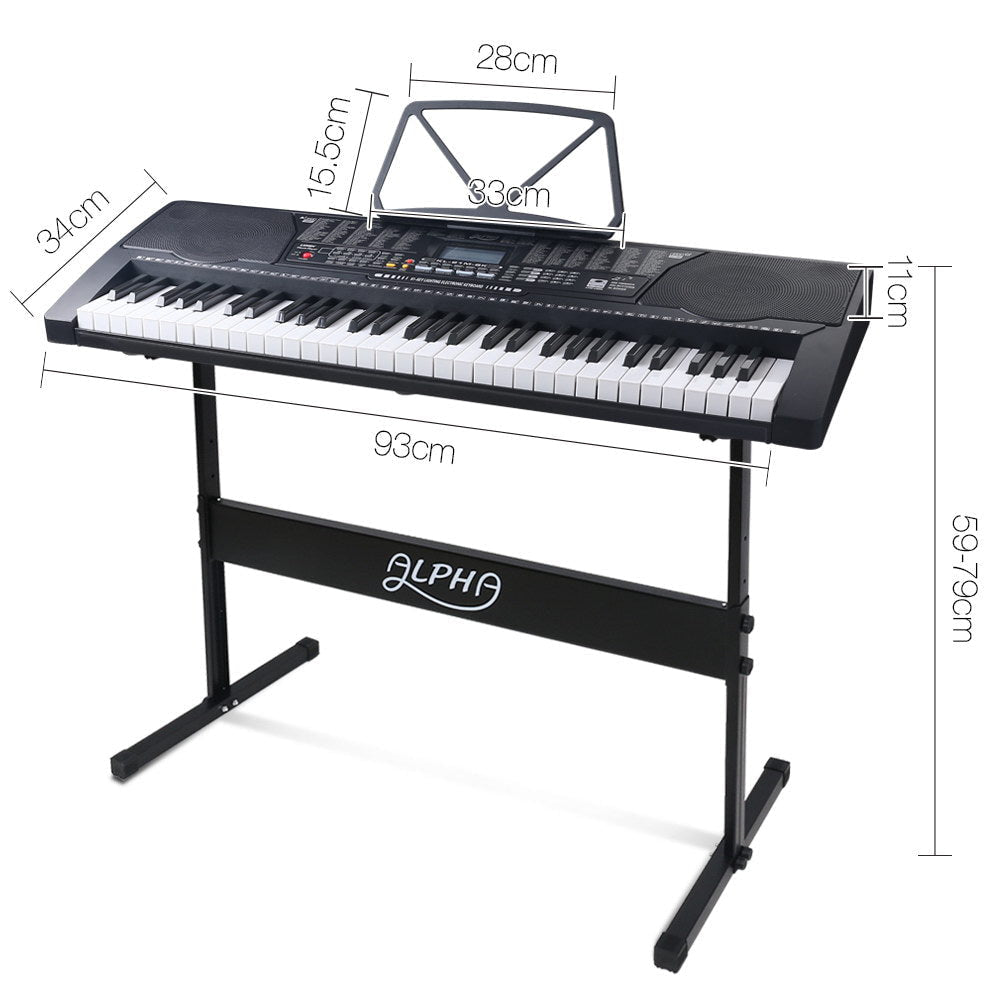 Alpha 61 Keys Electronic Piano Keyboard with Stand Lighted Black