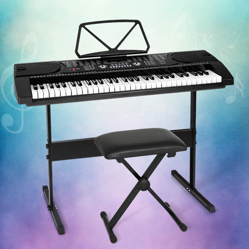 Alpha 61 Keys Electronic Piano Keyboard with Stand Stool Black
