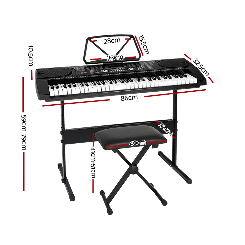 Alpha 61 Keys Electronic Piano Keyboard with Stand Stool Black