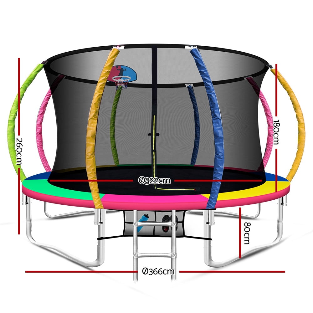 Everfit 12ft Trampoline Kids Multi-Coloured with Basketball Hoop