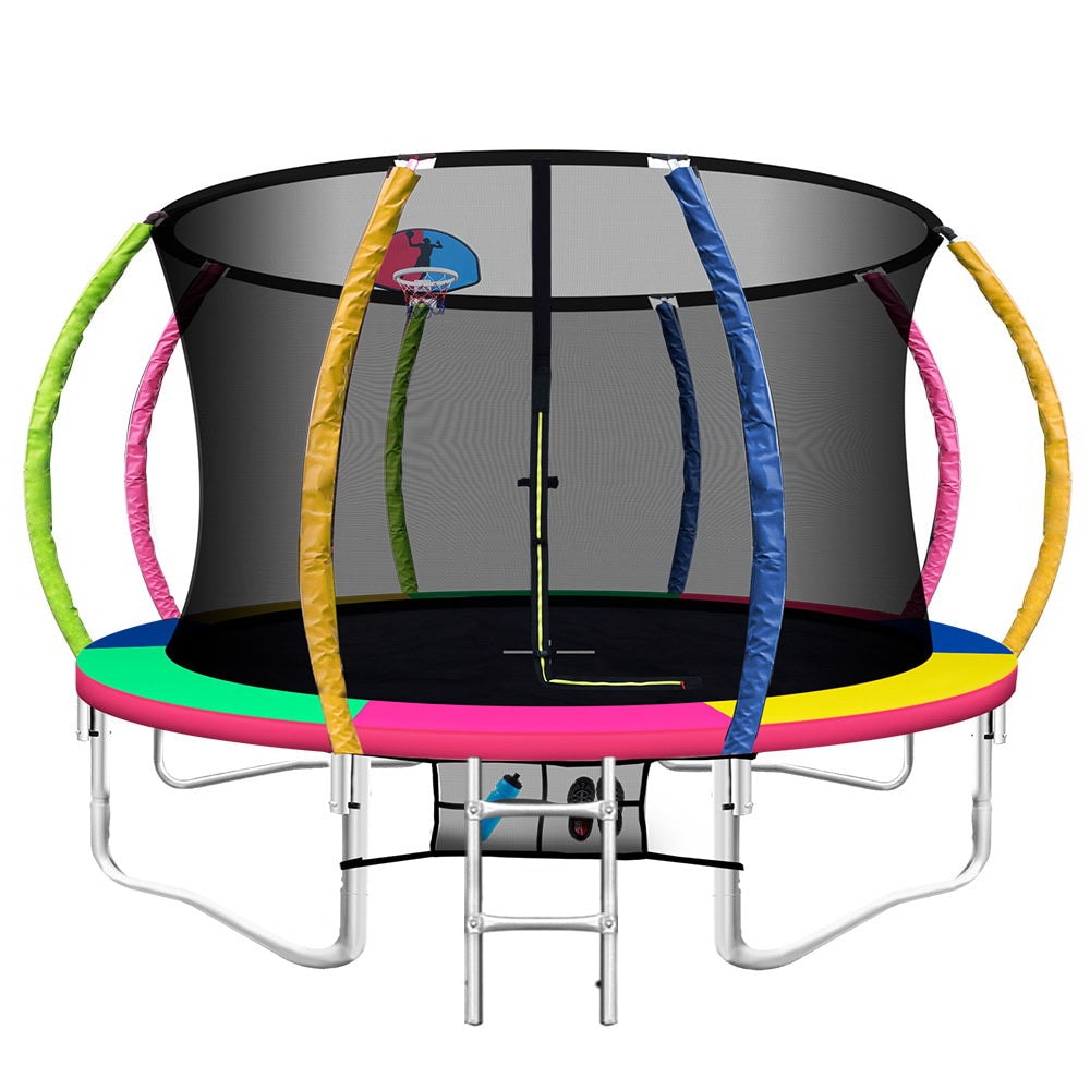 Everfit 12ft Trampoline Kids Multi-Coloured with Basketball Hoop
