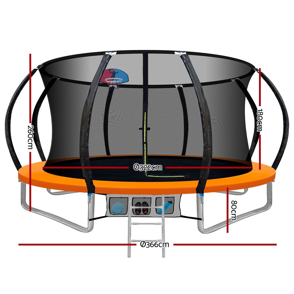 Everfit 12ft Trampoline Kids Orange with Basketball Hoop