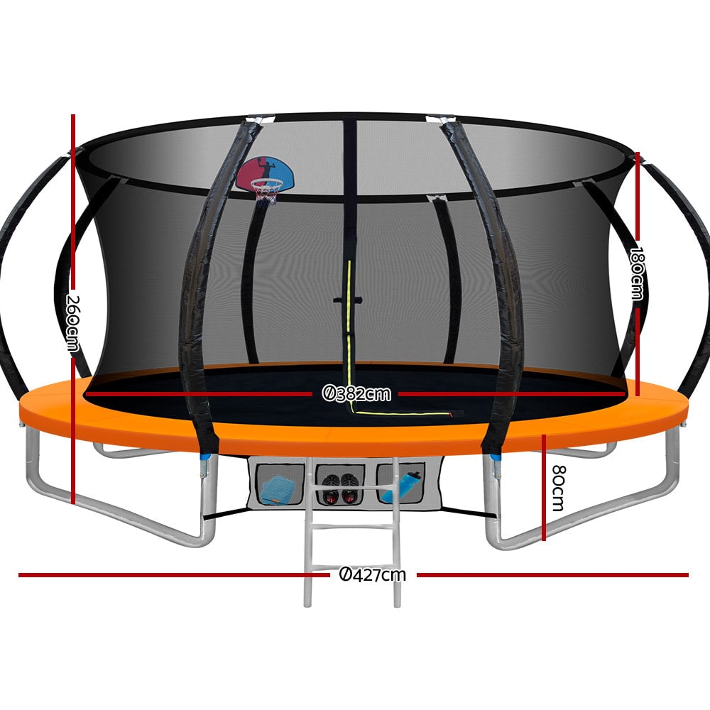 Everfit 14ft Trampoline Kids Orange with Basketball Hoop