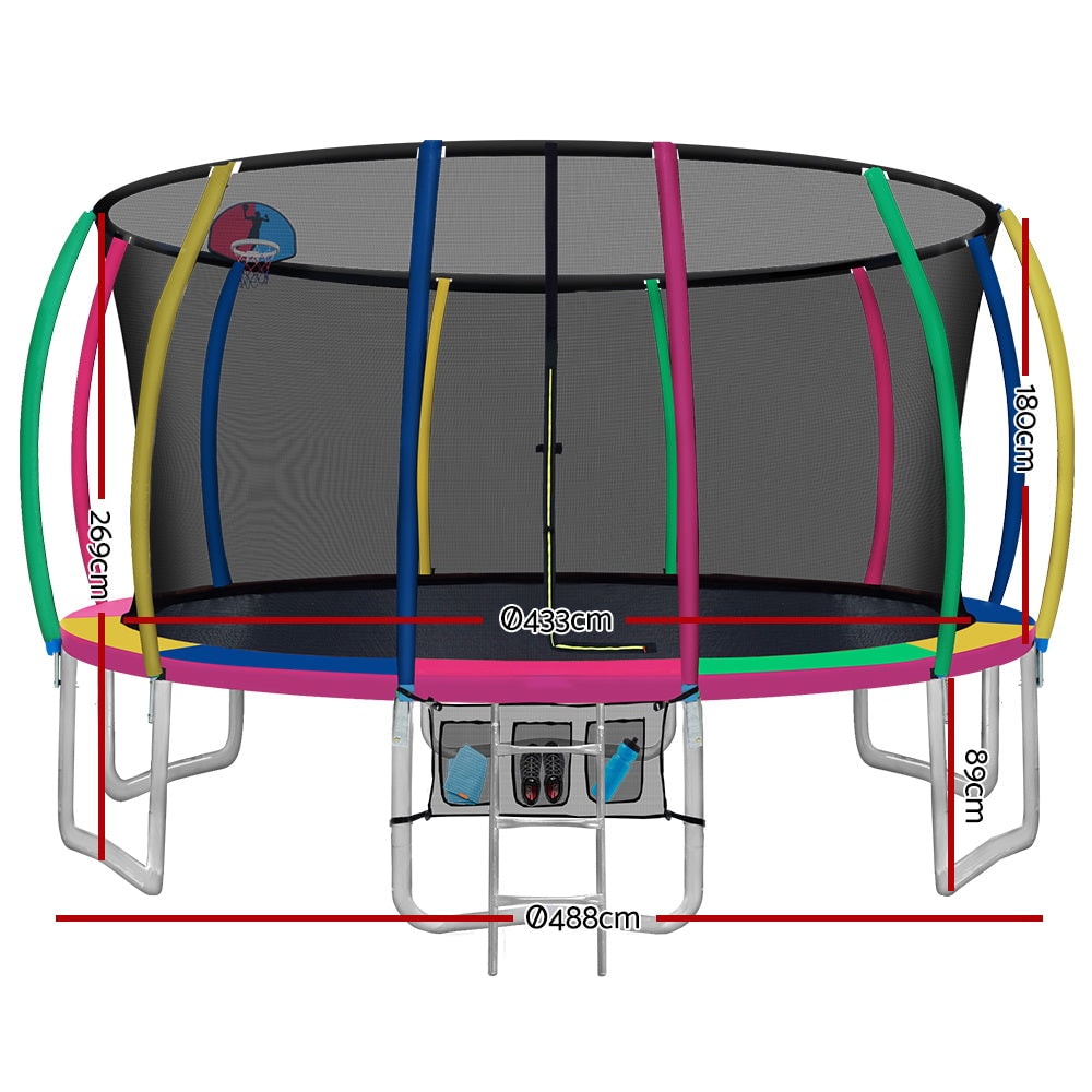 Everfit 16ft Trampoline Kids Multi-Coloured with Basketball Hoop