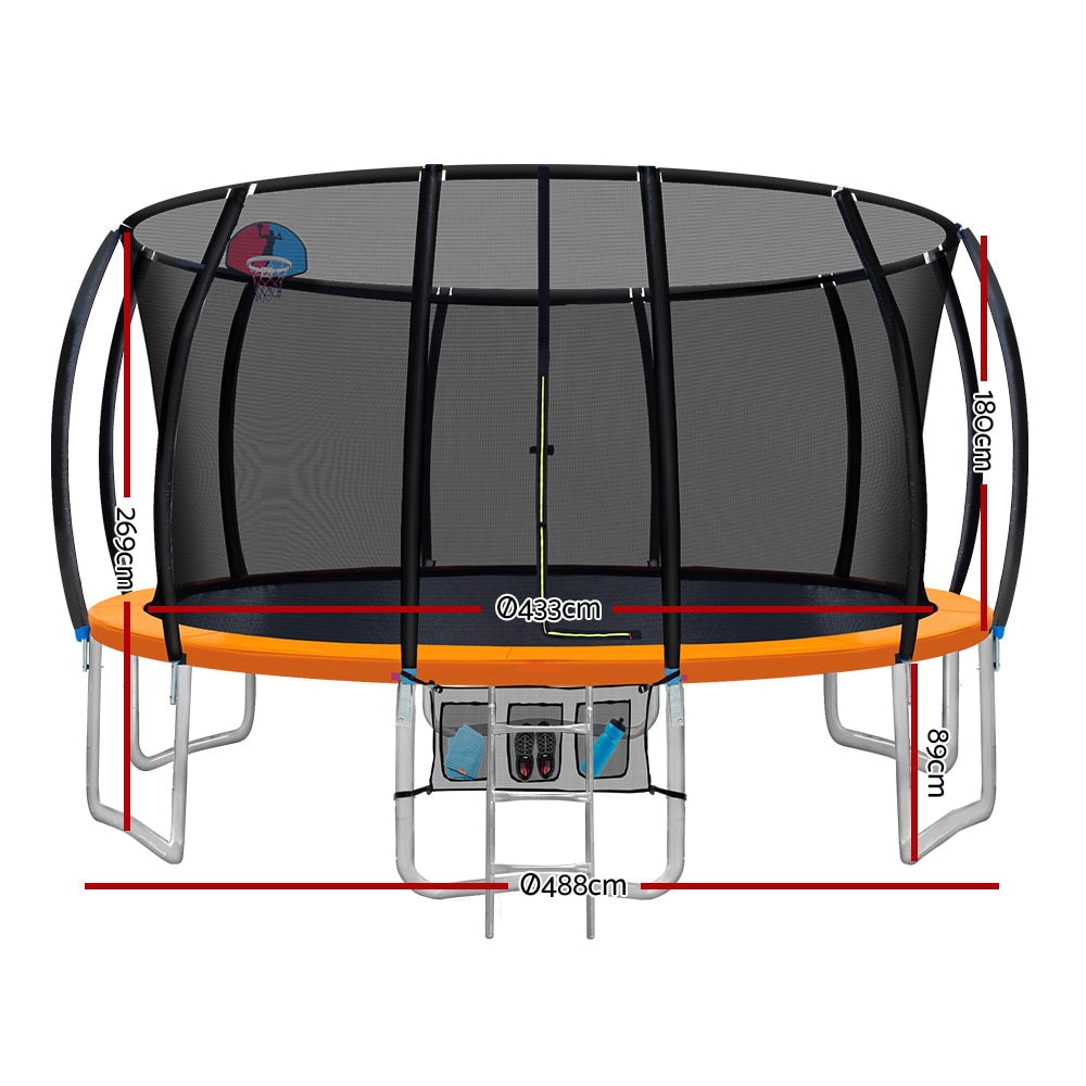 Everfit 16ft Trampoline Kids Orange with Basketball Hoop
