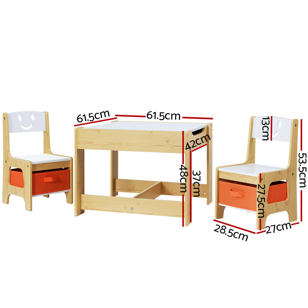Keezi 3pcs Kids Reversible Activity Table and Chairs with Storage Boxes