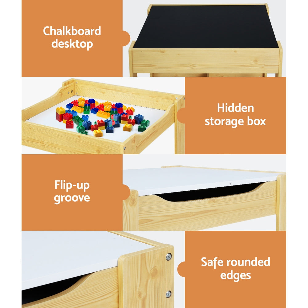 Keezi 3pcs Kids Reversible Activity Table and Chairs with Storage Boxes