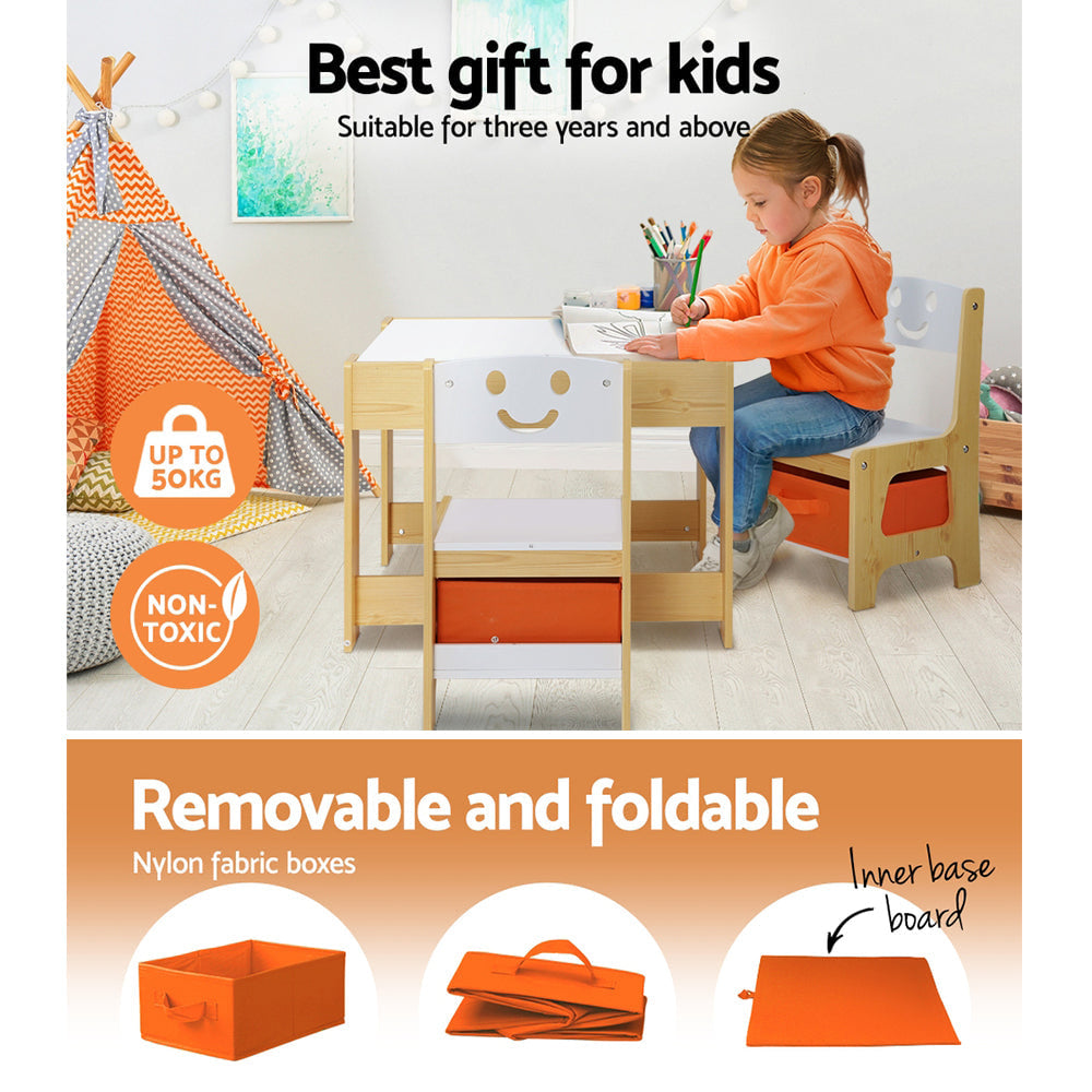 Keezi 3pcs Kids Reversible Activity Table and Chairs with Storage Boxes