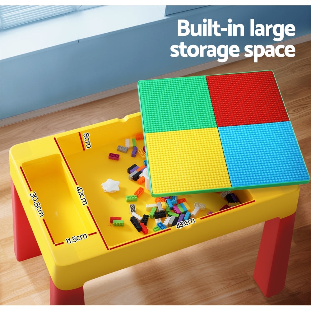 Keezi Kids Reversible Desk Table and Chairs Set with Storage and Building Blocks