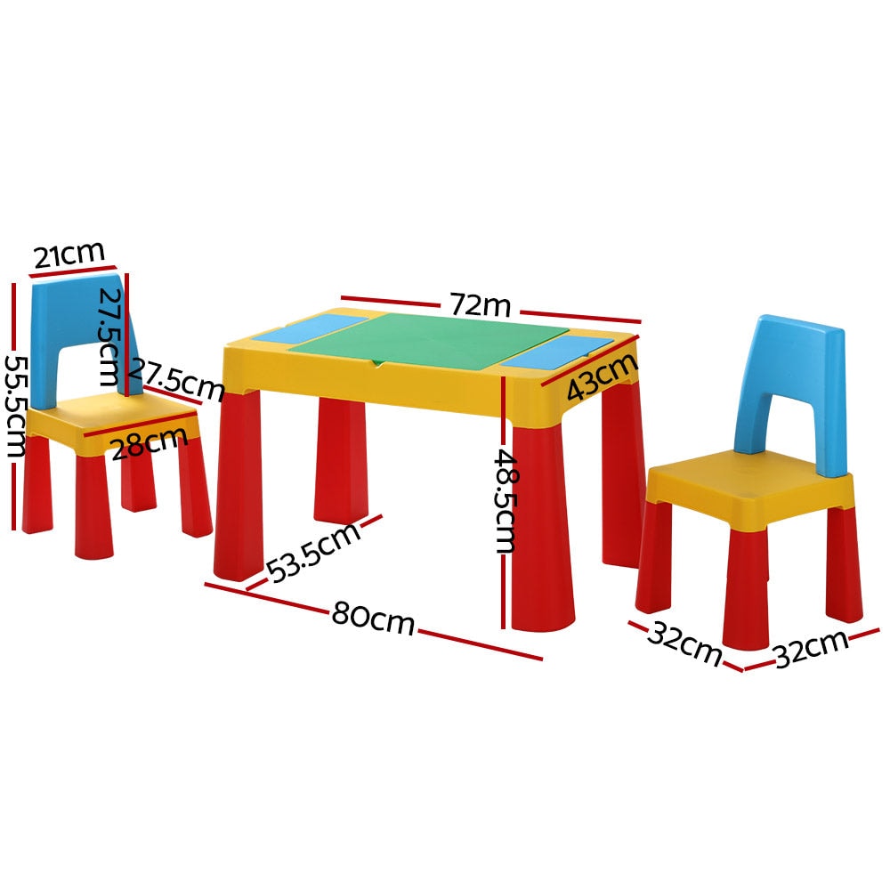 Keezi Kids Reversible Desk Table and Chairs Set with Storage and Building Blocks