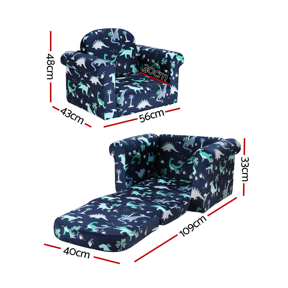 Keezi Flip Open Dinosaur Kids Sofa in Navy Blue