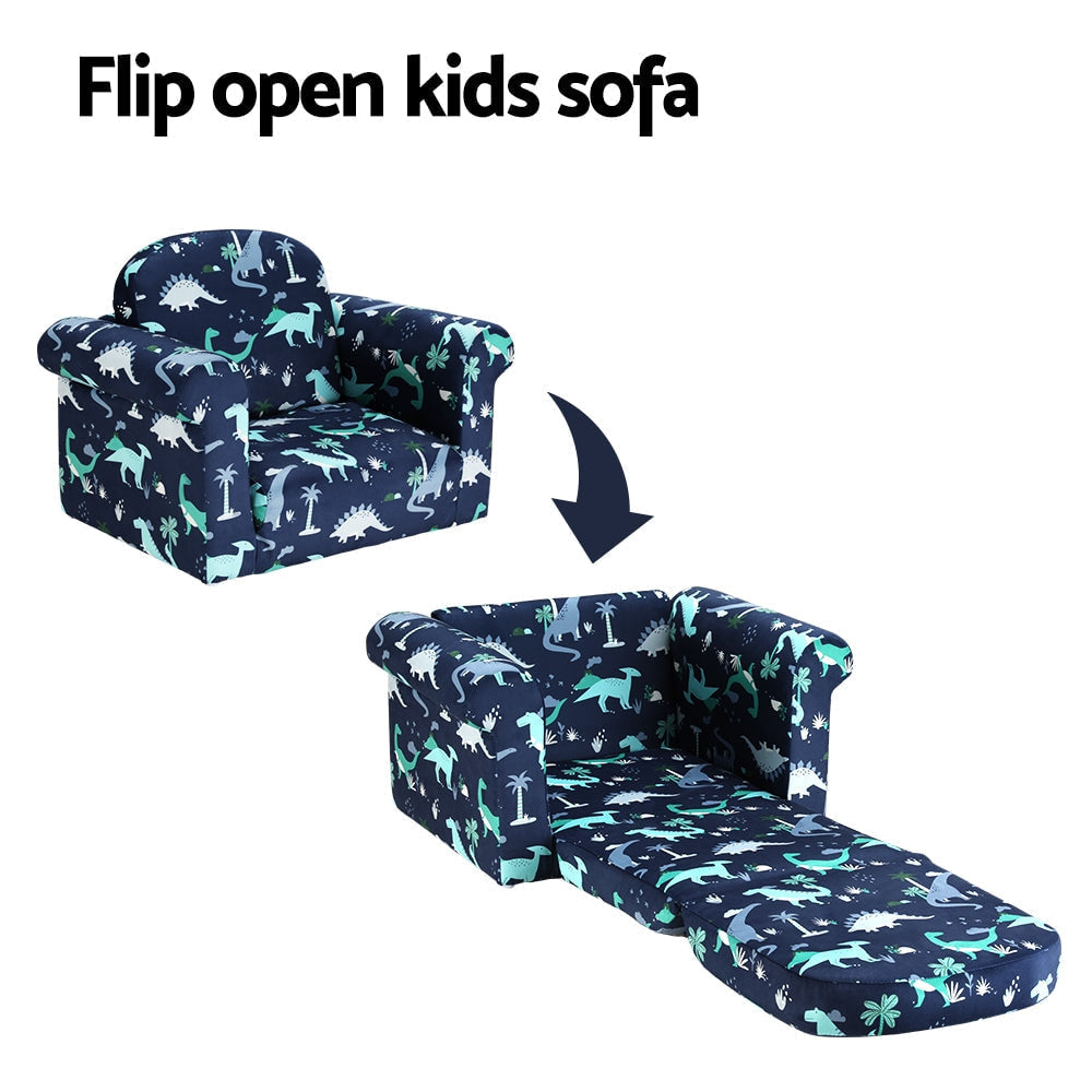 Keezi Flip Open Dinosaur Kids Sofa in Navy Blue