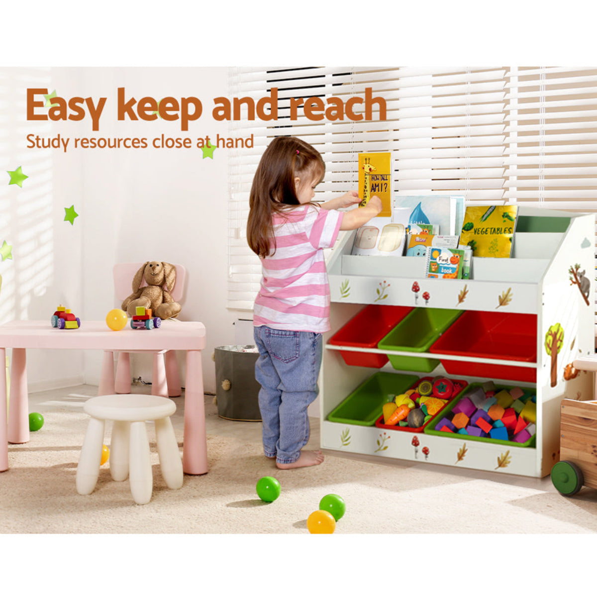 Keezi Kids 3-Tier Shelf Storage with Plastic Boxes