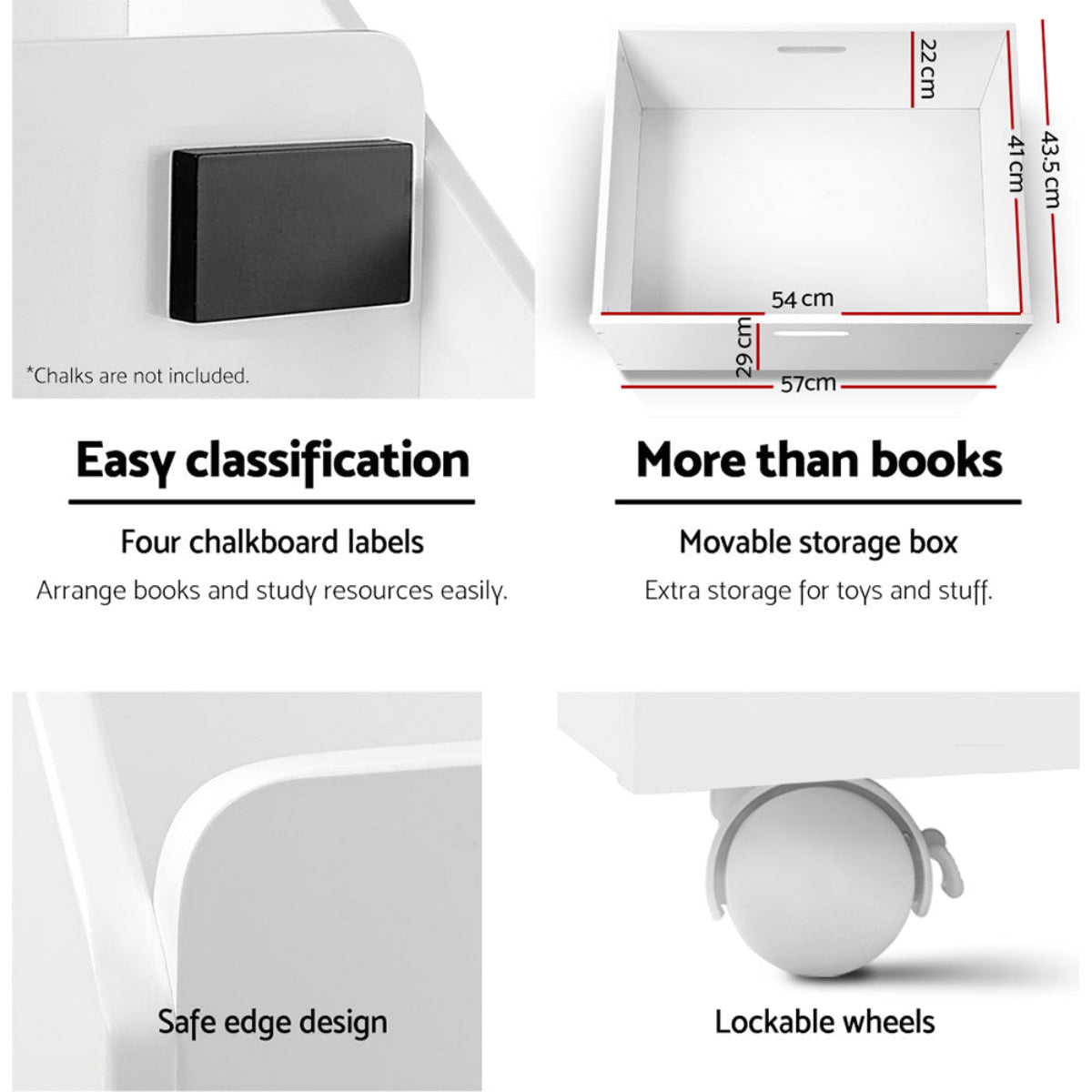 Keezi Kids 4-Tier Bookshelf with Storage Box