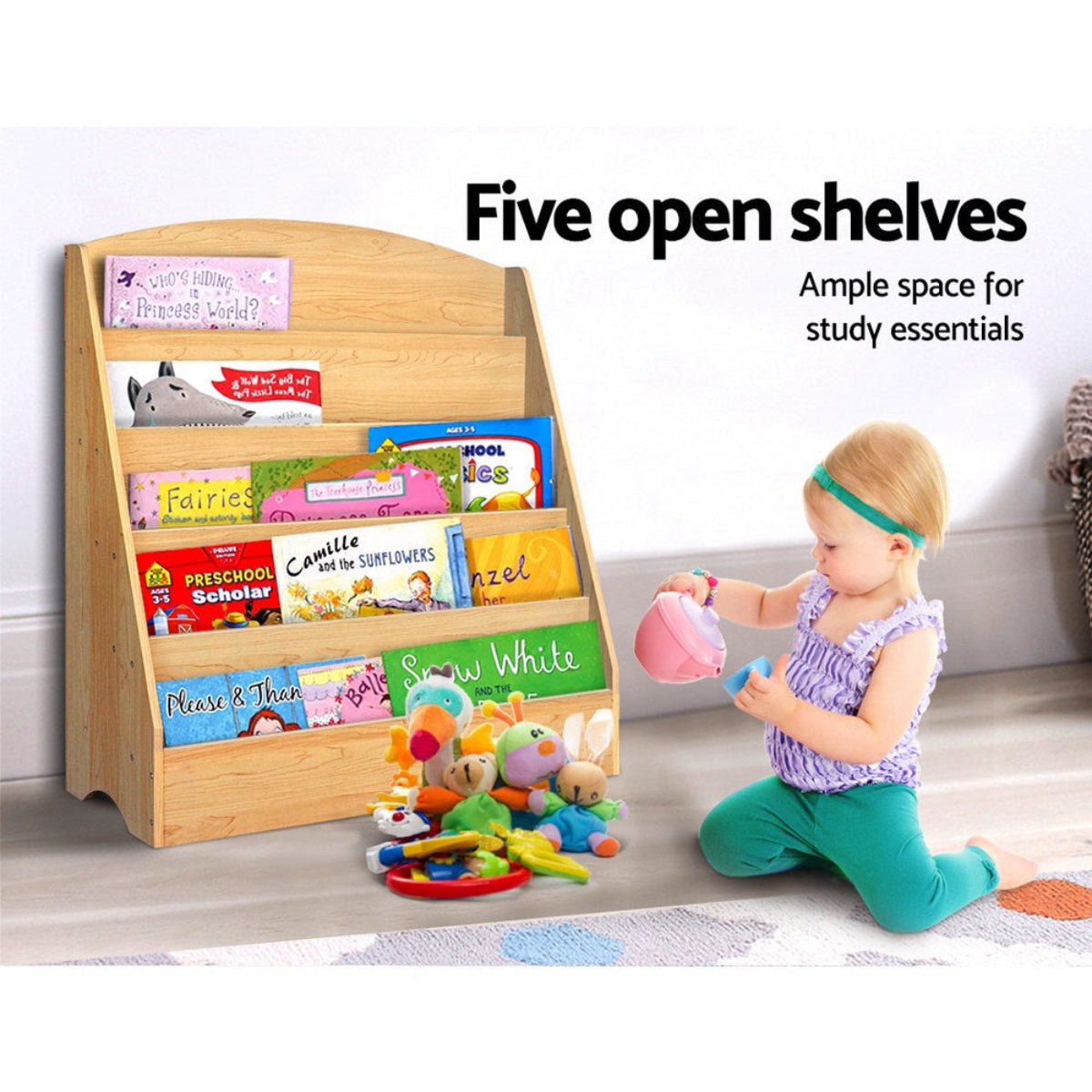 Keezi Kids 5 Tiers Organiser Bookshelf in Natural