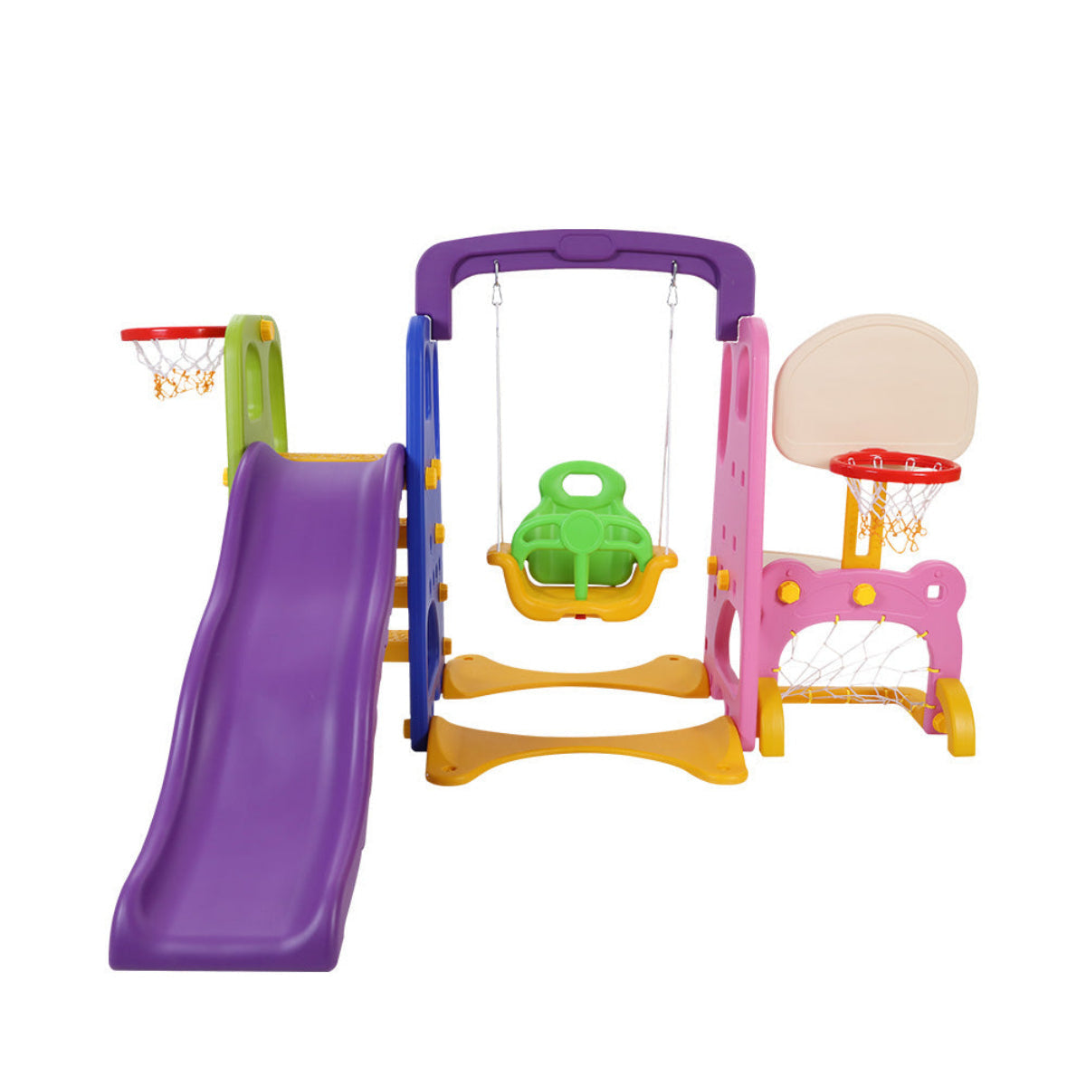 Keezi Kids 7-in-1 Slide and Swing with Basketball and Soccer Playset