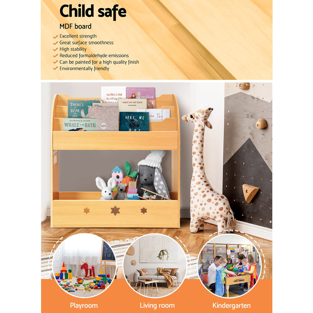 Keezi Kids Bookshelf Wooden 3-Tier Organiser with Extra Storage