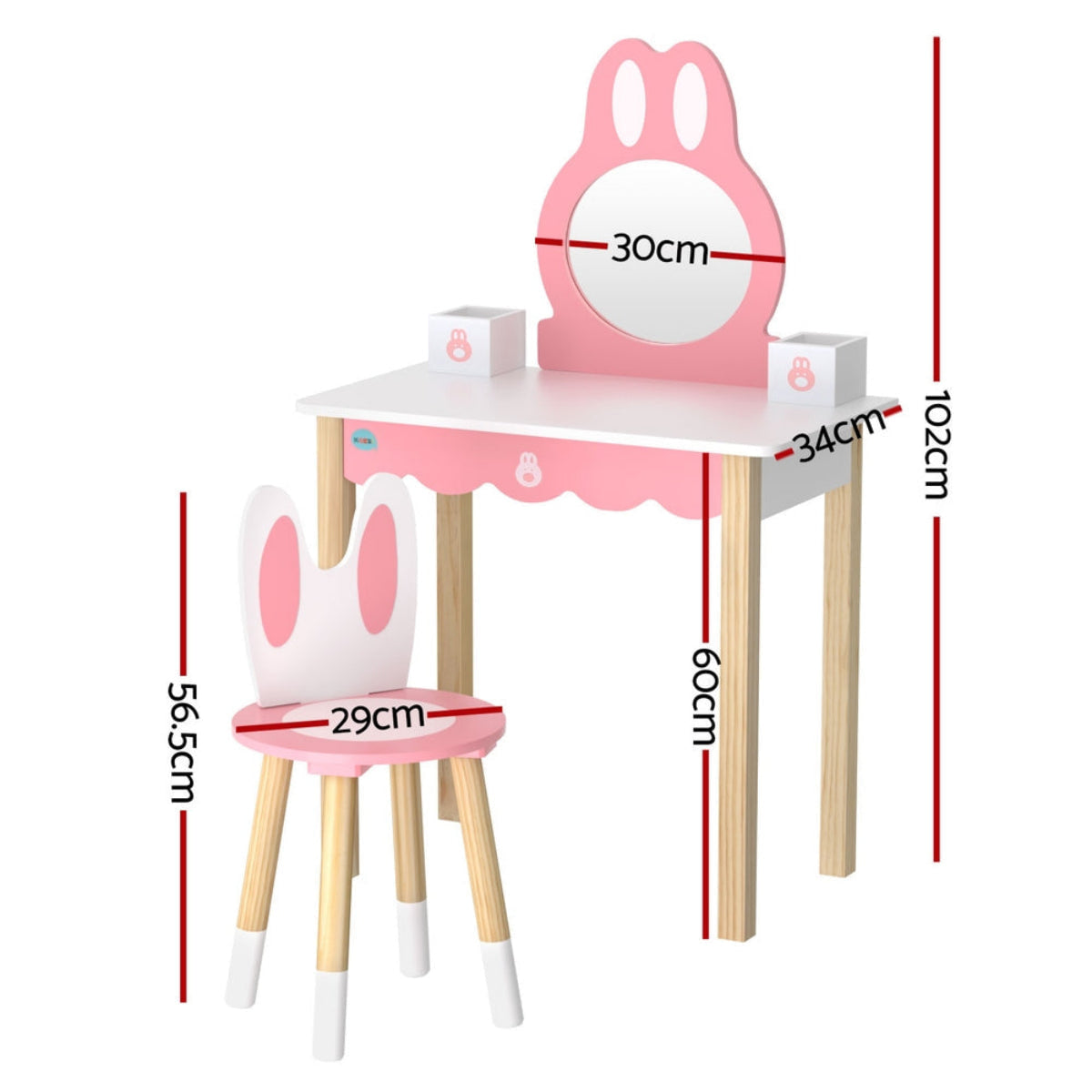 Keezi Kids Bunny Dressing Table and Chairs Set
