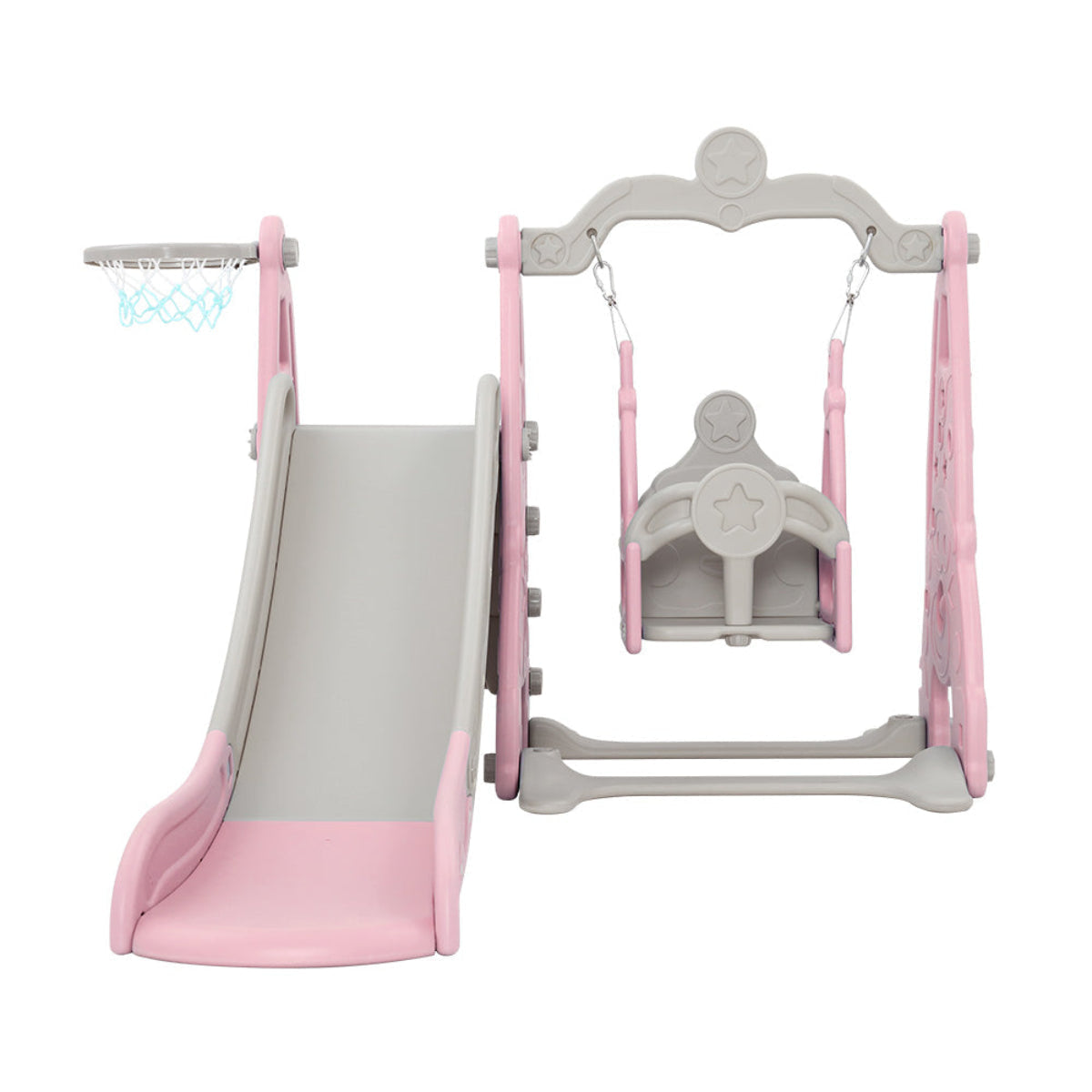 Keezi Kids Extra Long Slide and Swing with Basketball Hoop Set - Pink