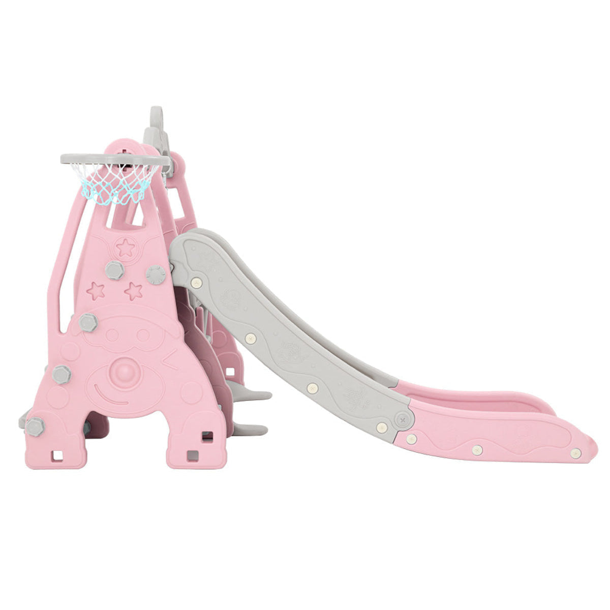 Keezi Kids Extra Long Slide and Swing with Basketball Hoop Set - Pink