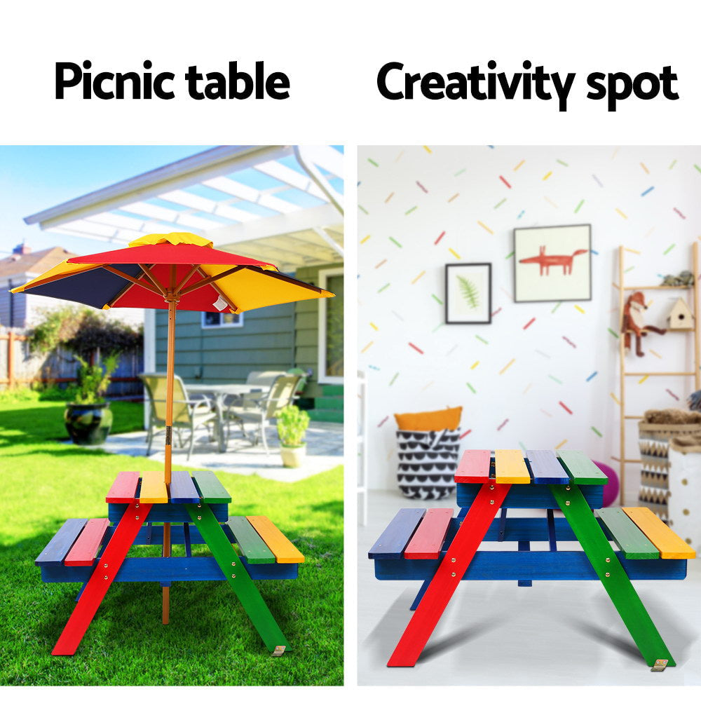 Keezi Kids Multicoloured Picnic Table and Bench Set with Umbrella
