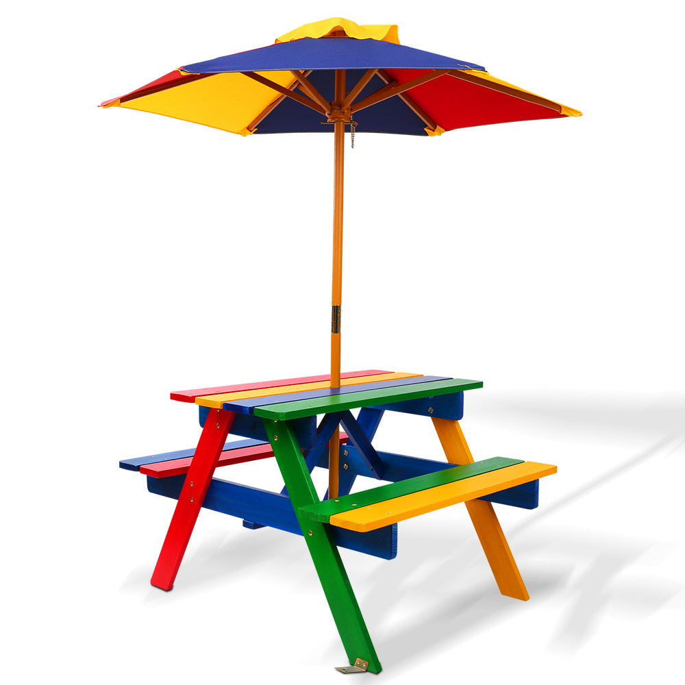 Keezi Kids Multicoloured Picnic Table and Bench Set with Umbrella