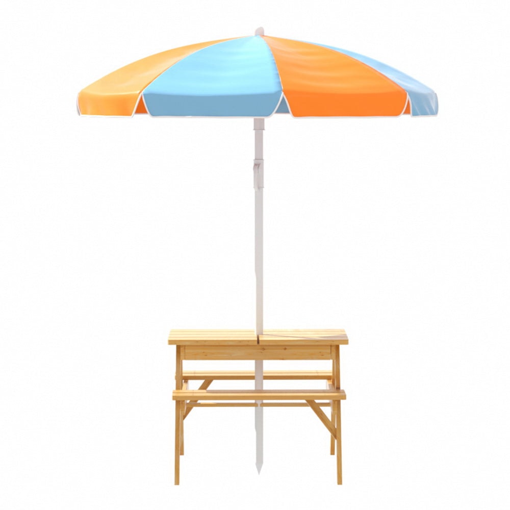 Keezi Kids Outdoor Table and Chairs Picnic and Bench Set with Umbrella