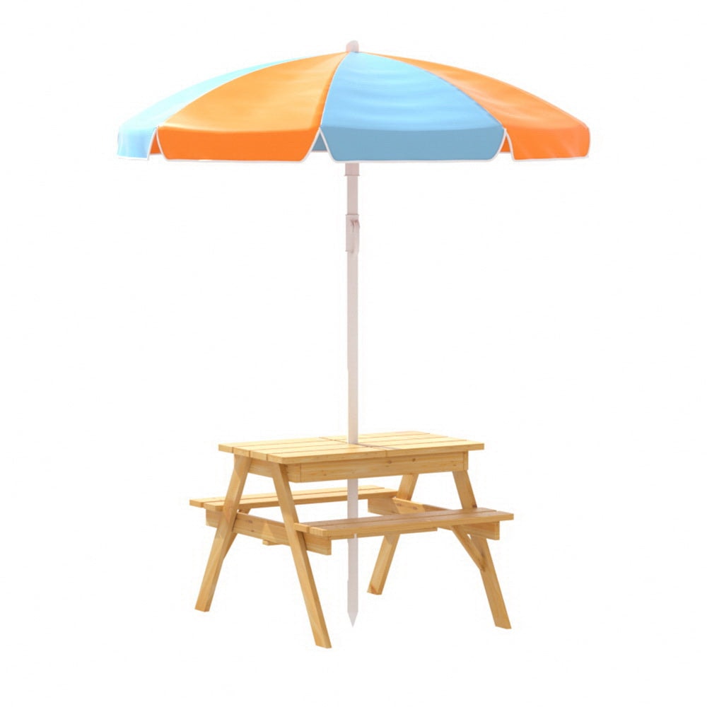 Keezi Kids Outdoor Table and Chairs Picnic and Bench Set with Umbrella