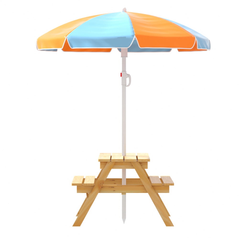 Keezi Kids Outdoor Table and Chairs Picnic and Bench Set with Umbrella