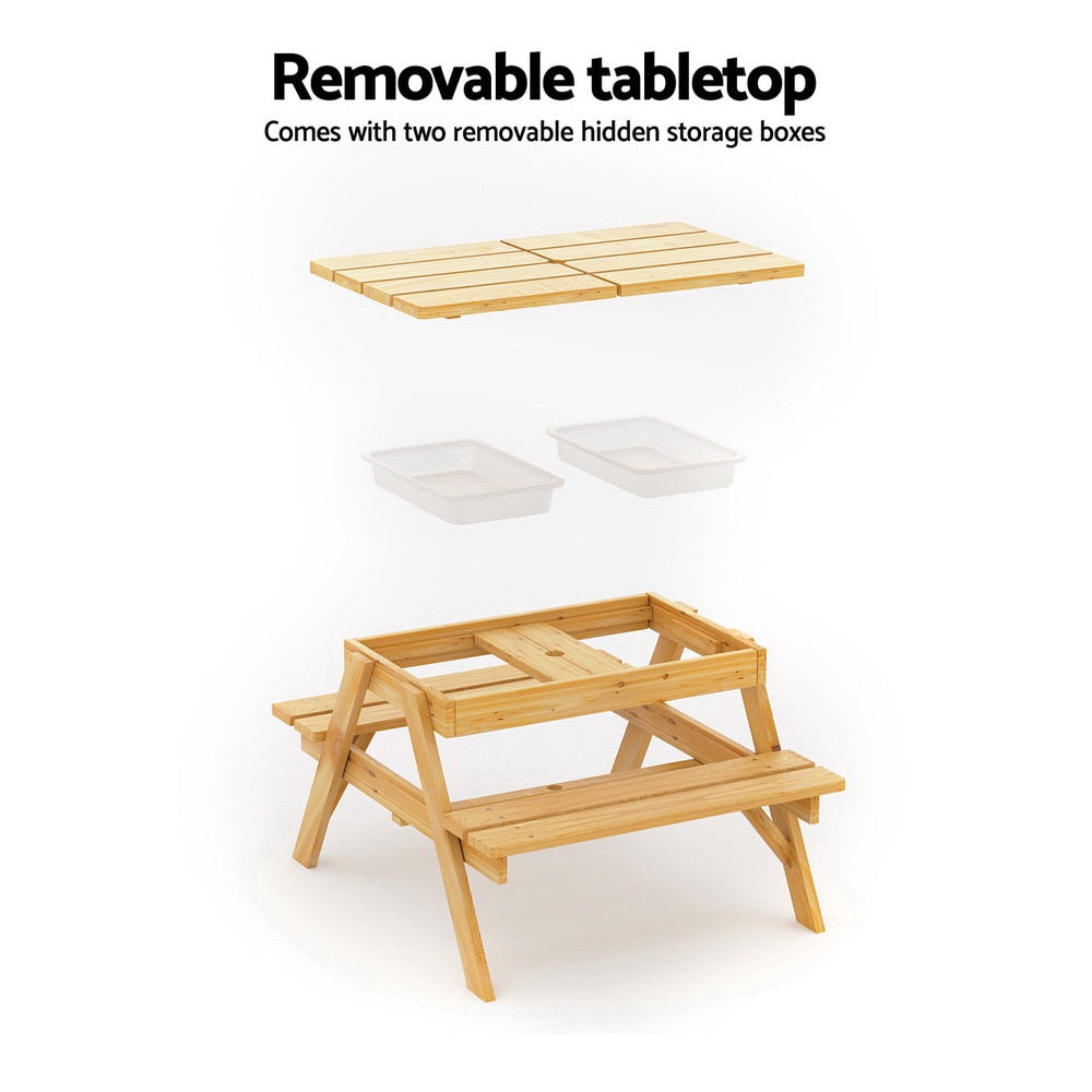 Keezi Kids Outdoor Table and Chairs Picnic and Bench Set with Umbrella