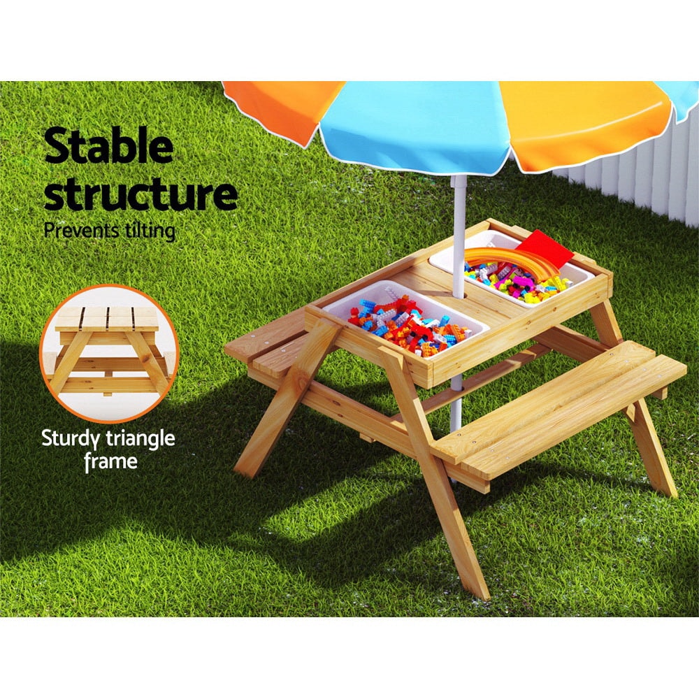 Keezi Kids Outdoor Table and Chairs Picnic and Bench Set with Umbrella