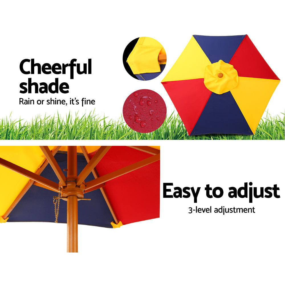 Keezi Kids Outdoor Wooden Picnic Table and Chairs Set with Umbrella