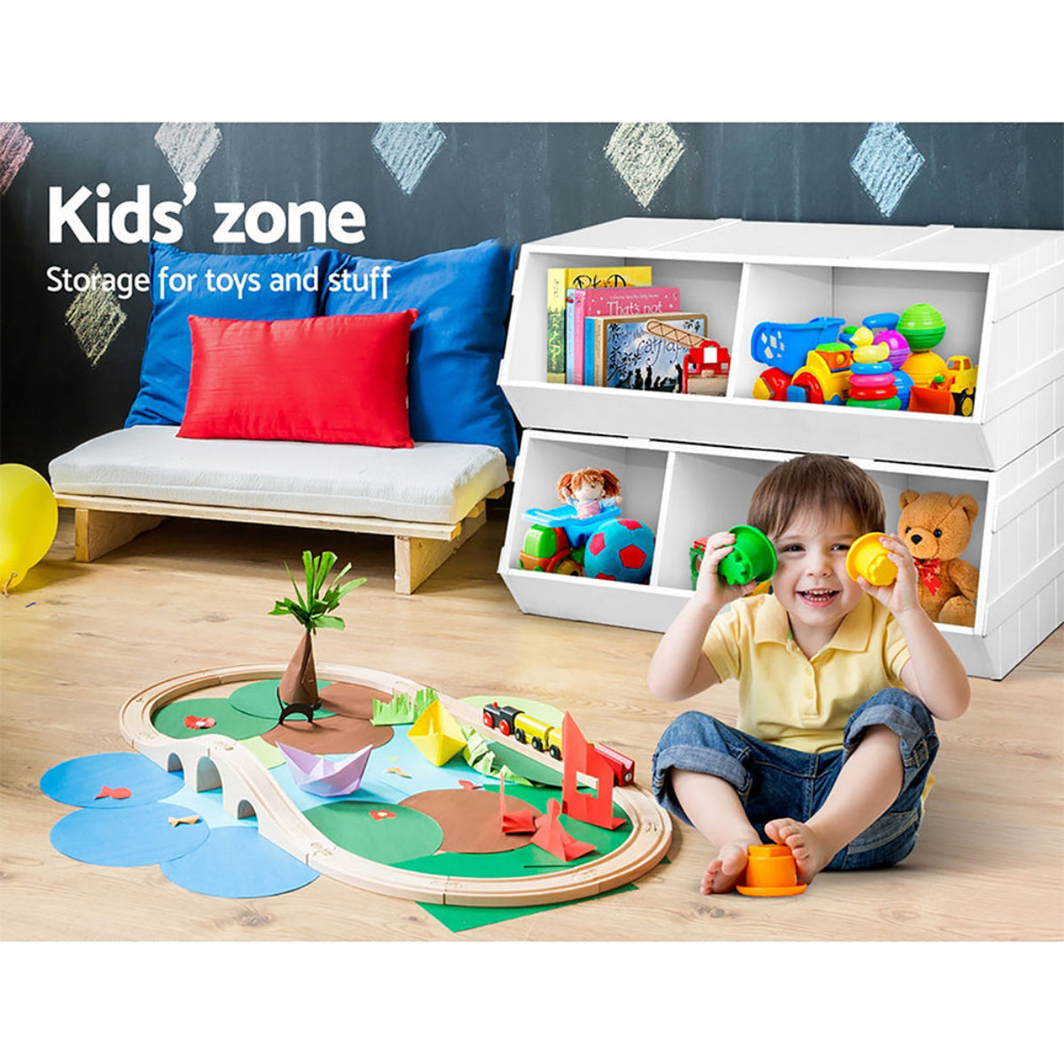 Keezi Kids Stackable Bookshelf with Toy Storage