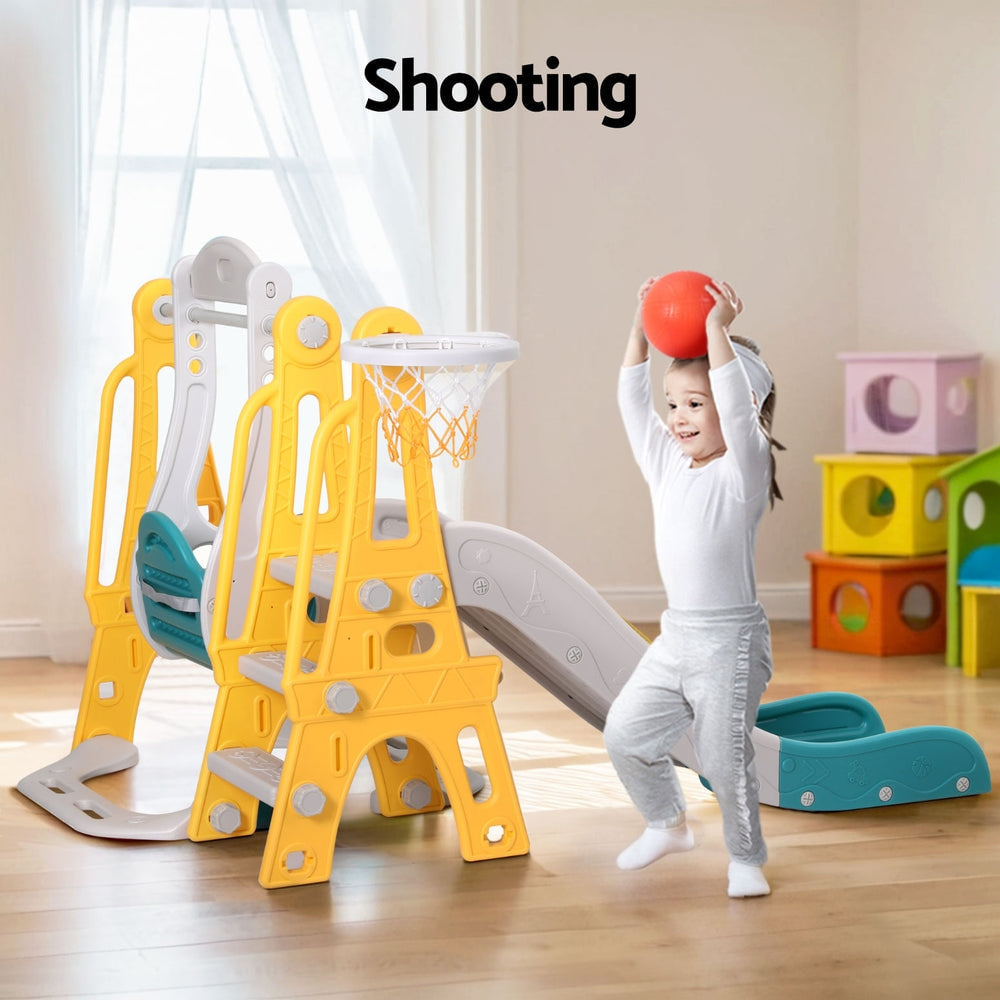Keezi Kids Swing and Long Slide with Basketball Hoop
