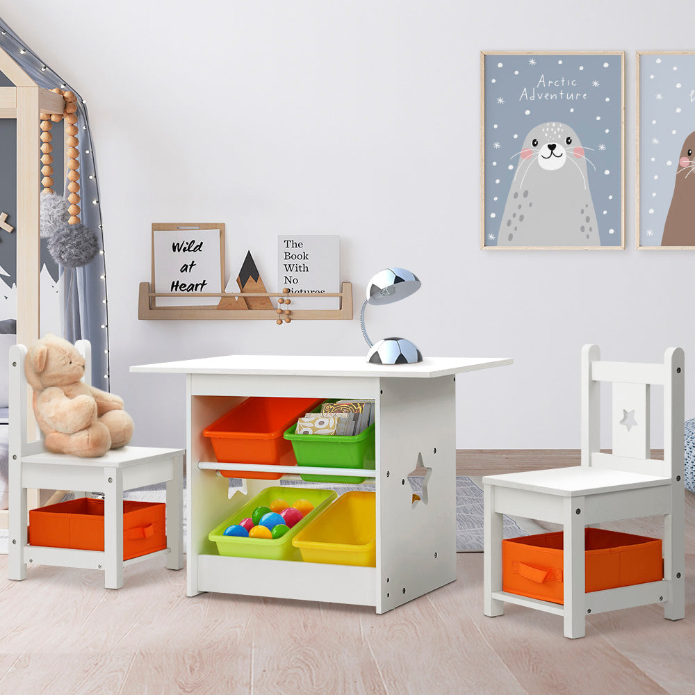 Keezi Kids Table and Chairs Set with 6 Storage Boxes